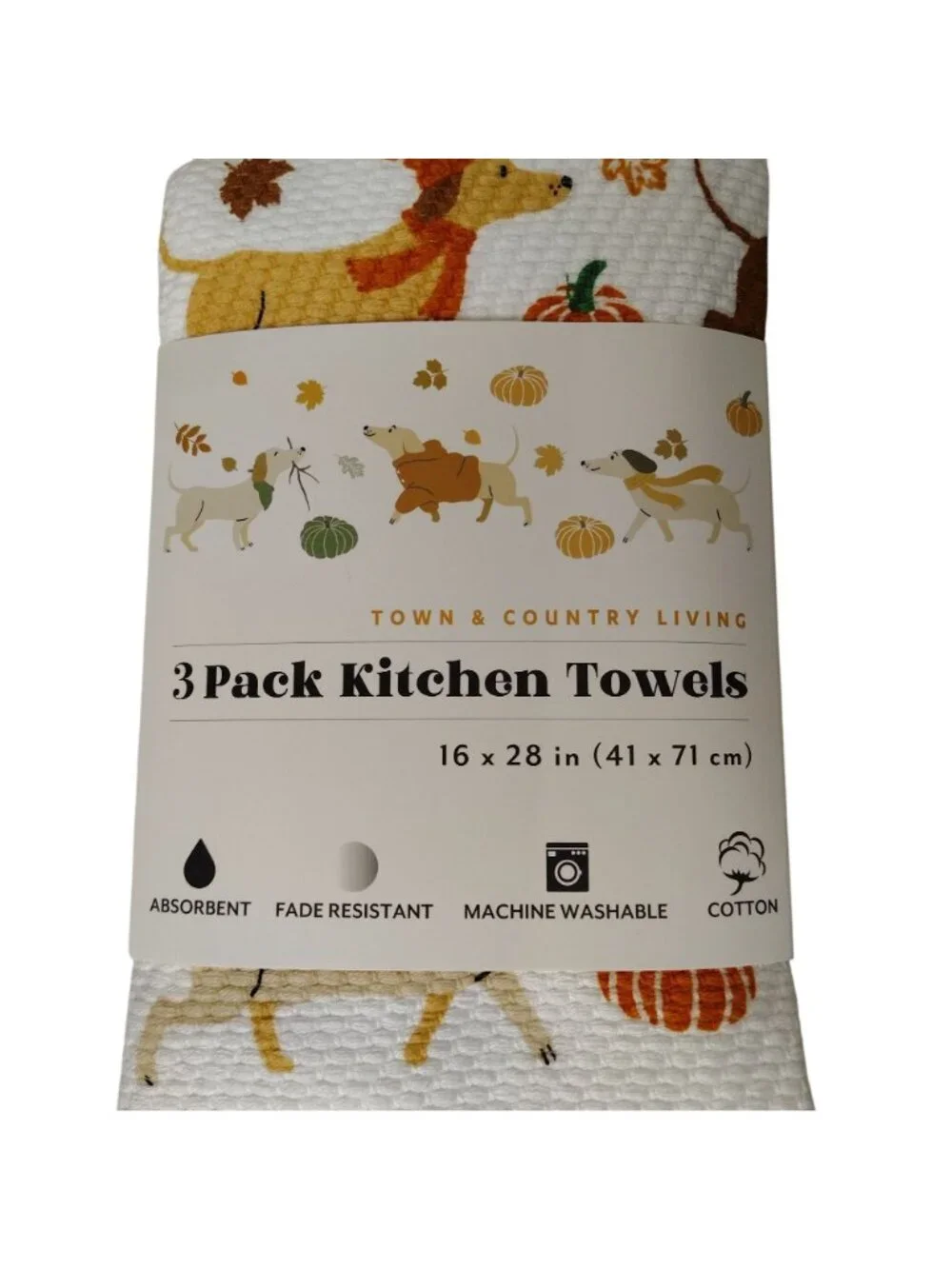 Town and Country Living 3 Pack Dog Print Kitchen Towels 16x28 Cotton Fall Decor